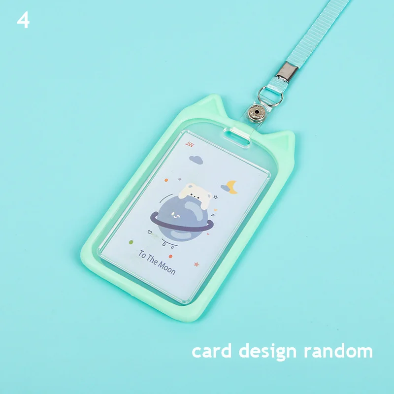 Candy Color Cat Rabbit Ear Silicone Card Holder Simple And Portable Student Meal Card Lanyard Protector ID Card Sleeve