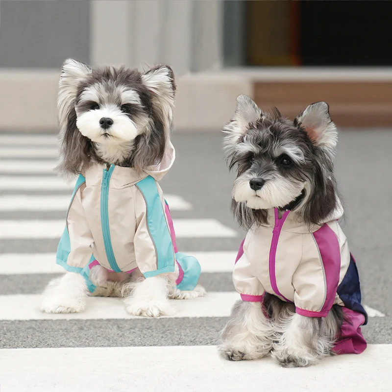 

Teddy Schnauzer Dog Raincoat With Reflective Stripe Pet Outdoor Waterproof Clothes Small Medium Hoodie Pets Raincoat Accessories