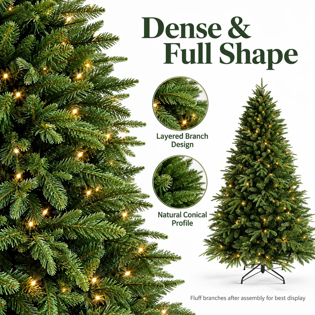 PE PVC Dense Artificial Christmas Tree 120-240cm Realistic Fir Xmas Tree with Metal Stand Optional Warm Lights