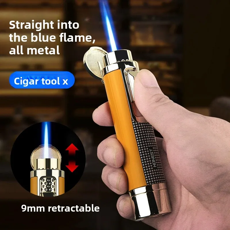 HONESTnest Windproof Direct Shot Gun Men's Cigar Lighter Reusable Metal Blue Flame Inflatable Igniter   7.5MM Cigar Drill