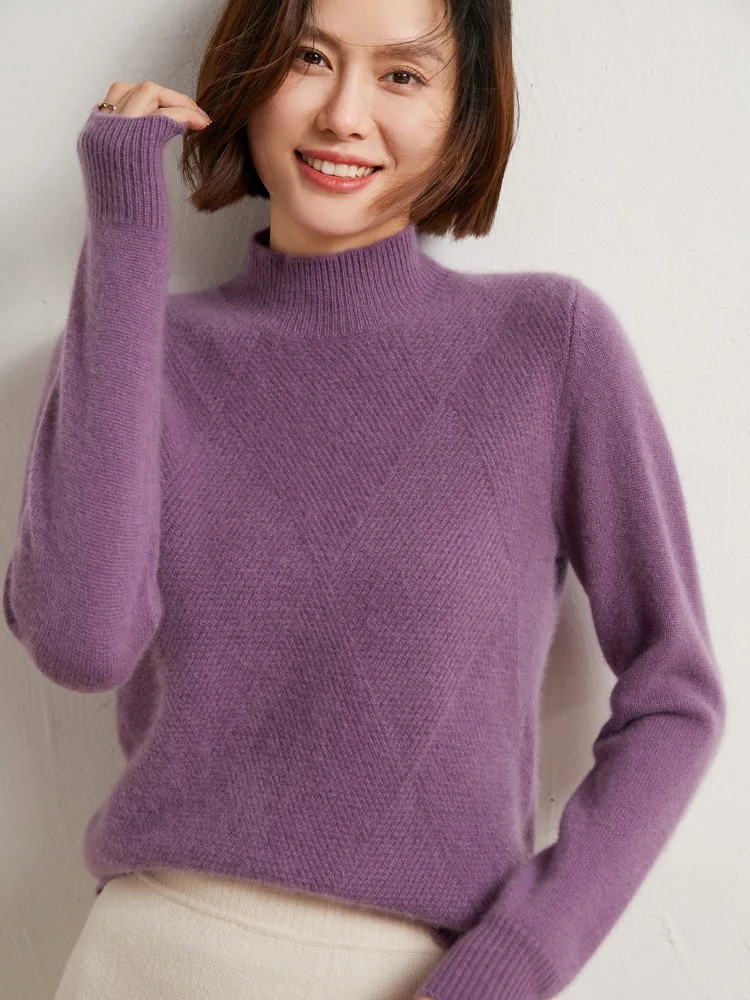New 100% Merino Wool Sweater Women Autumn Winter Pullovers Mock Neck Long Sleeves Cashmere Knitwear Basic Soft Warm Bottom Cloth - Image 4