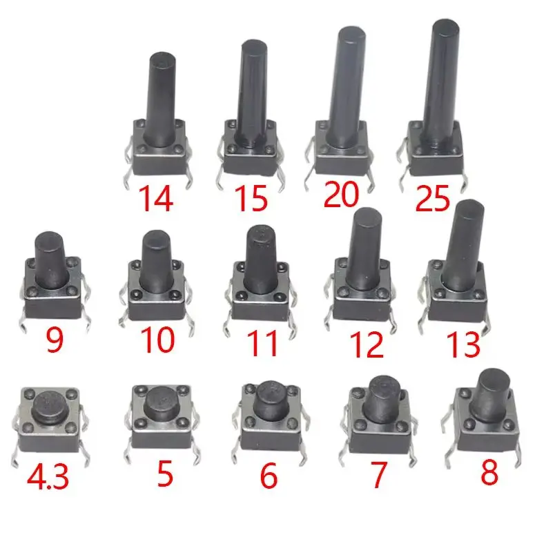 【50PCS】6X6X5/4.3/5.5/6/7/8/9/10/13MM Tact Switch Push Button Switch 12V 4PIN DIP Micro Switch For TV/Toys/home use Button