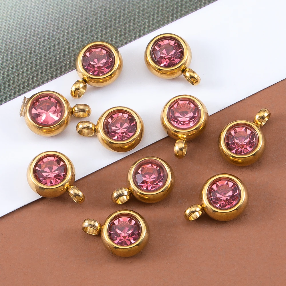 20pcs 6mm Rhinestone Charms Golden Stainless Steel Base Inlid Crystal Bead Charms Colorful Small Pendants for DIY Jewelry Making
