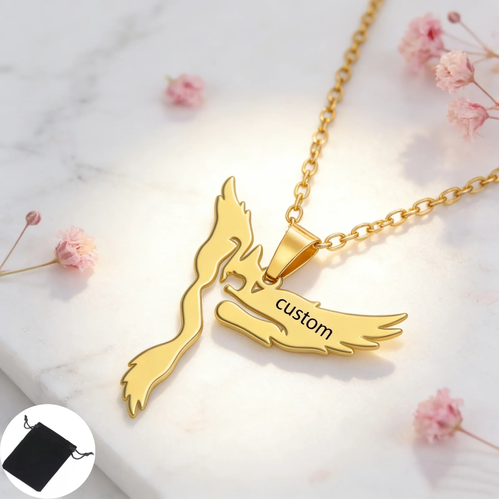 Personalisierte Halskette mit Namen, Text, Datum, Gymnastik, Engelsflügel, Edelstahl, personalisierbar, modischer Sportschmuck, Party-Geschenk
