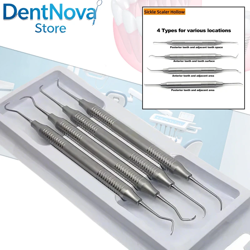 4Pcs Professional Dental Scaler Kit Stainless Steel Teeth Tartar Removing Strong Edge Oral Care Tool