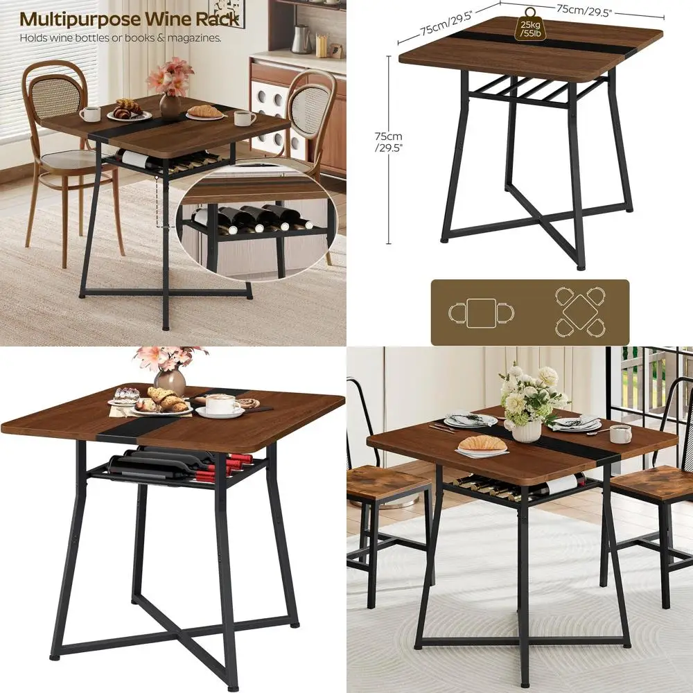 

29.5 Small Dining Table with Wine Rack - Easy Assembly, Black & Walnut Finish