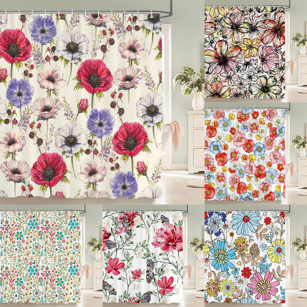 

1 pcs colorfulful floral pattern polyester fabric shower curtain waterproof cloth bathroom curtain anti-mildew partition curtain