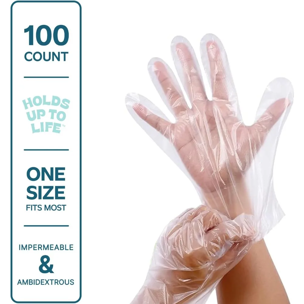 Disposable Clear Plastic Poly Gloves 100 Count for Food Prep and Cooking