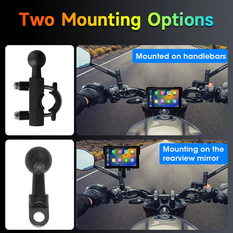 5\'\' Motorcycle 2K HD DVR Portable GPS Navigation Wireless Carplay Android Auto IPX7 Waterproof Screen Bluetooth Dual Lens Moto