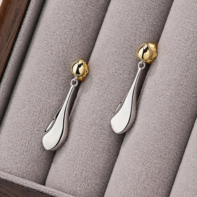 925 Sterling Silver Two Tone Plating Water Drop Dangle Earrings For Women Minimalism Chic Small Earring 2024 New Party Gift