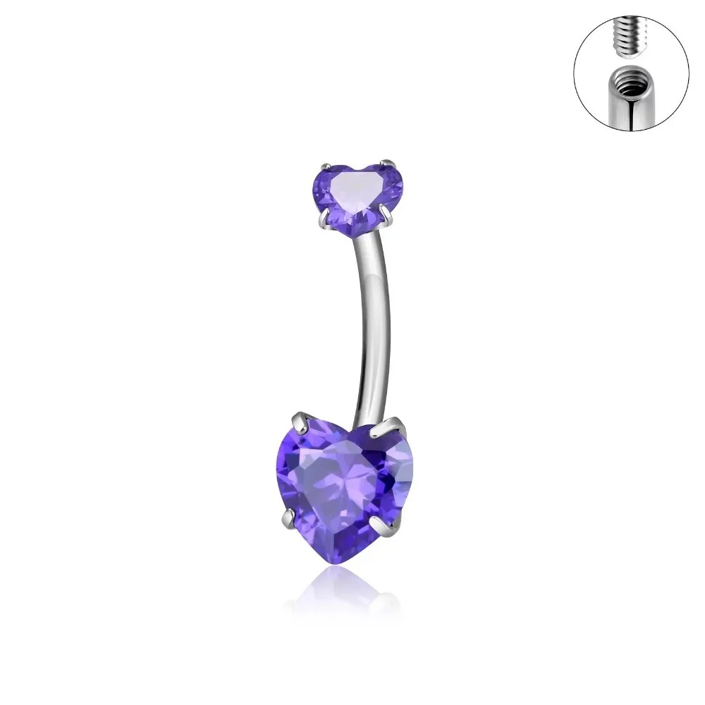 Shiny Internal Thread Belly Button Rings Stainless Steel Heart Belly Piercing Crystal Silver Navel Rings Women