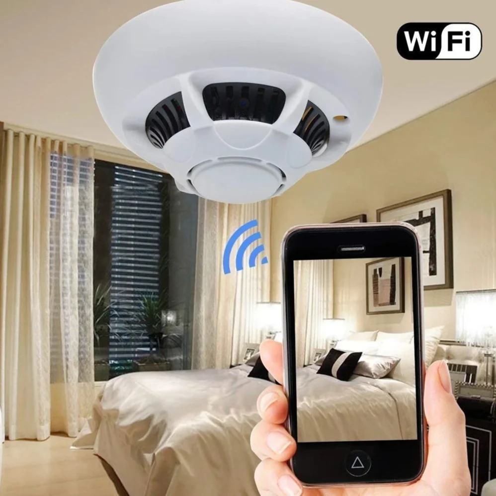 HD 1080P Cámara IP Inalámbrica Alarma de Humo Diseño Home Hotel Ceilling Mini Wifi Cámara Monitor de Seguridad Para el Hogar