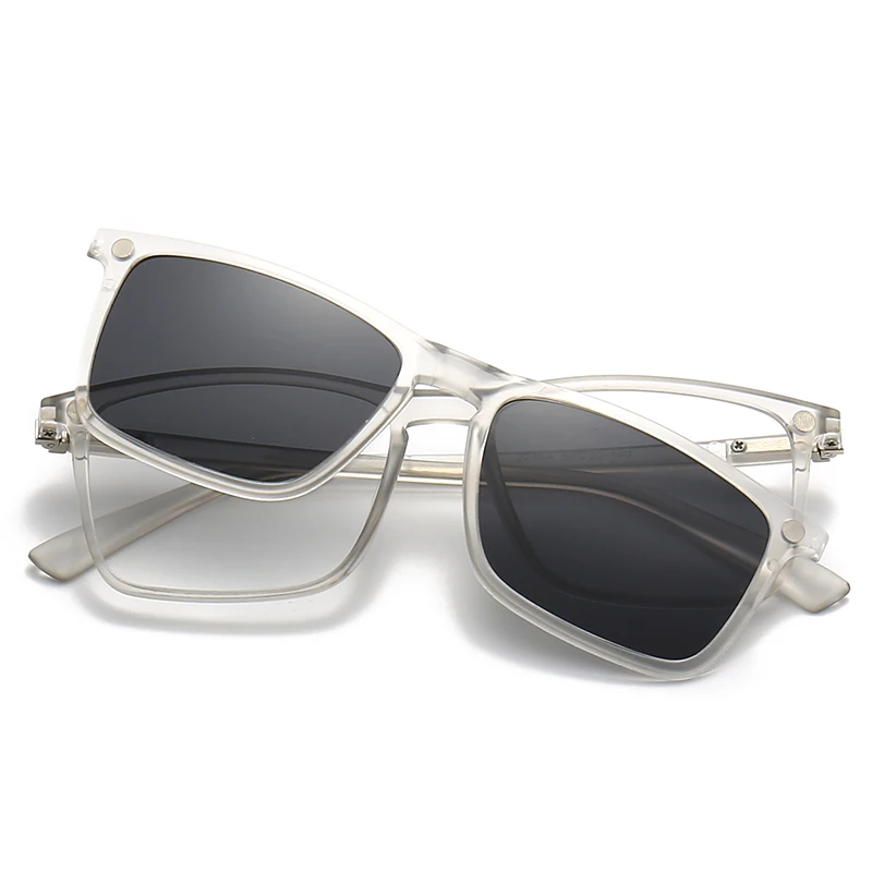 VCKA Transparent Frame Women Myopia Sunglasses 6 In 1 Magnetic Clip Glasses Round Men Polarized Prescription Eyeglass -0.5~-6.0