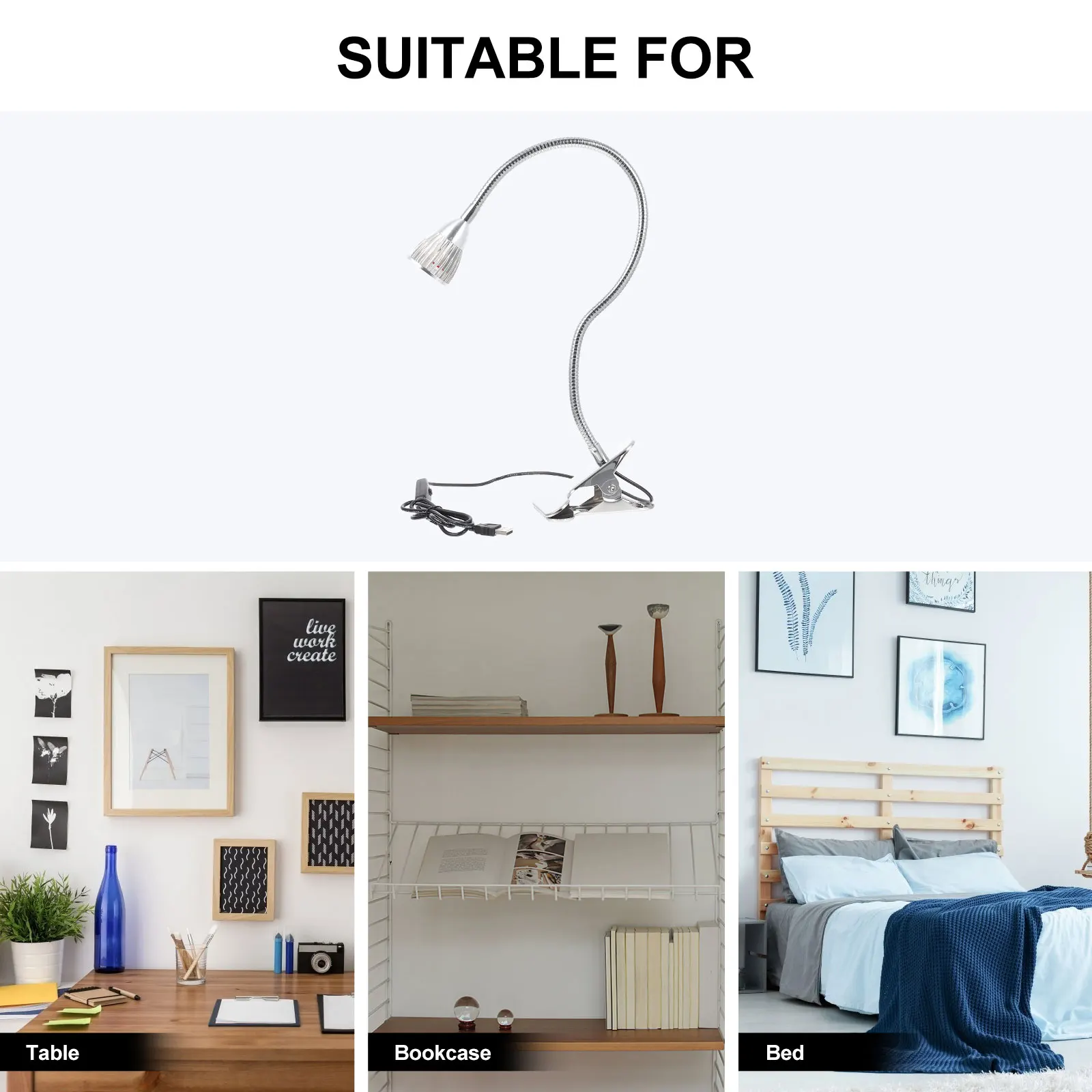 

USB Clip Aluminum Desk Lamp Silver Eye Protection Reading Clipping Student Table Study Work Reading Lamp Night