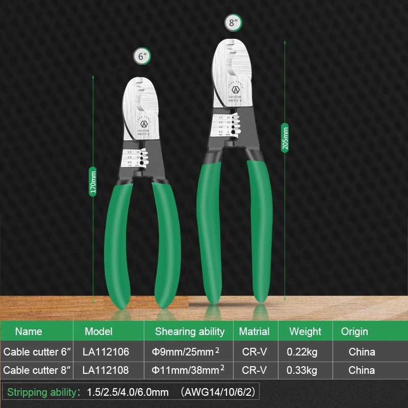 LAOA CR-V Cable Cutter with Wire Stripper Pliers Function Bolt Cutting Multifunction Hand Tools Anti-Slip Electrician Scissors