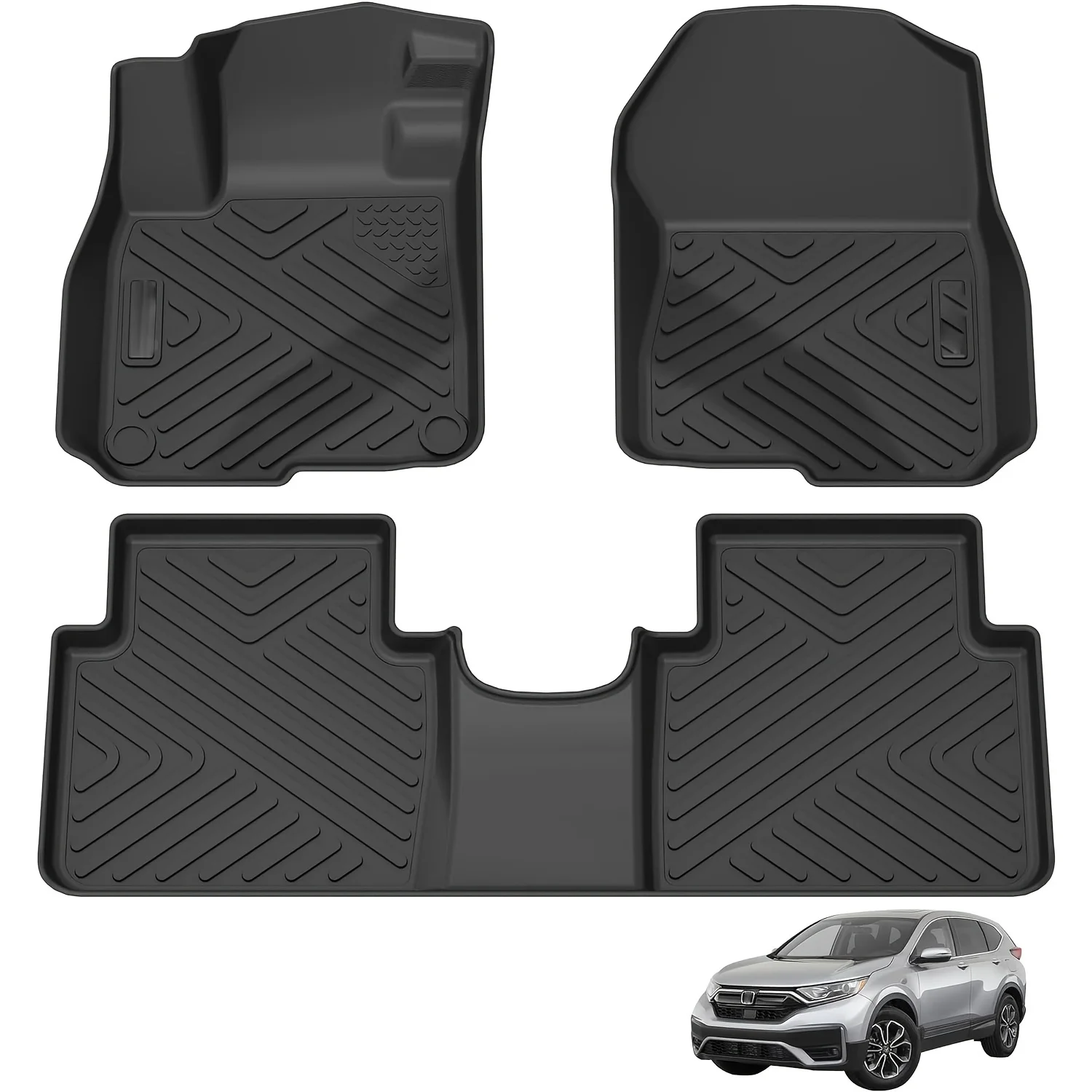 

Custom Fit Floor Mats 2017-2022 Suitable For For CR-V, Black TPE All-Weather Car Floor Liners, Front & Rear Row Set