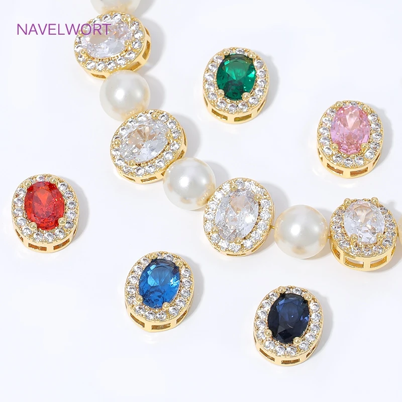 18K Gold Plated Oval Spacer Beads For Jewelry Making,Inlaid Zircon Beads Separators,DIY Bracelet Necklace Making Findings - view 3