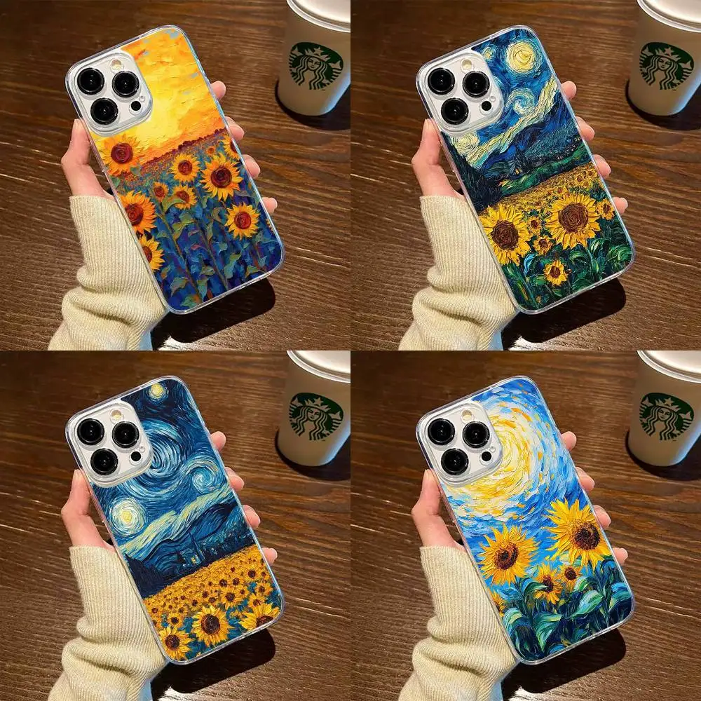

Sunflower oil painting Phone Case For iPhone17,16,15,14,13,12,11 Plus,Pro Max Soft Transparent Cover