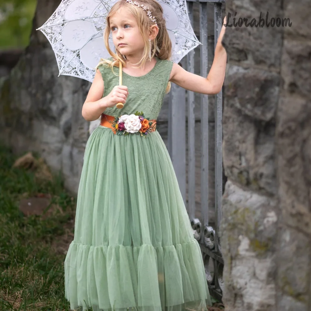 

Girls' Multicolor Lace Formal Dress Wedding Flower Girl Attire Premium Flower Girl Gown Party Dress Ribbon Bow Accent