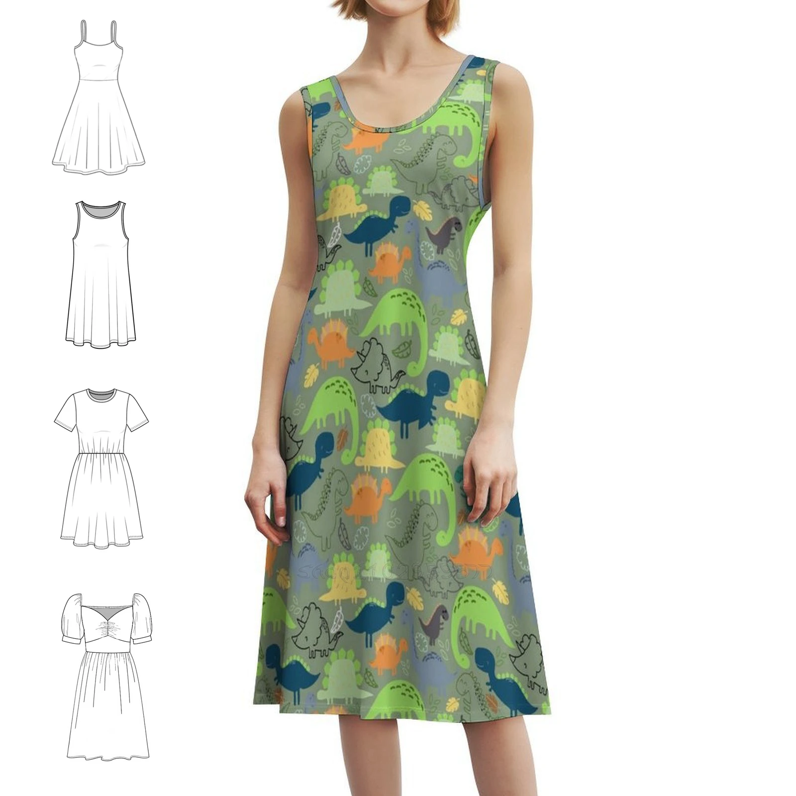

Платье в корейском стиле с рисунком динозавров и джунглей для женщин, элегантное повседневное платье для вечеринки или повседневной носки, красочное детское платье Dino Kids