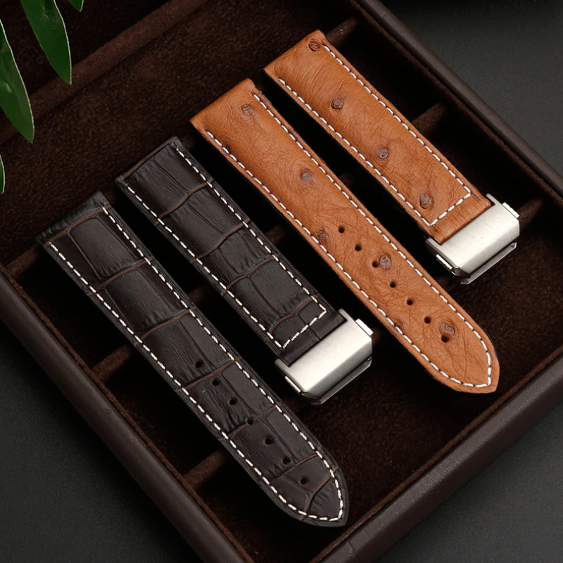 For Hamilton Khaki jazz Watch H32755851 cowhide Watch Strap Genuine Leather Ostrich skin WatchBand Folding Clasp men\'s Bracelet