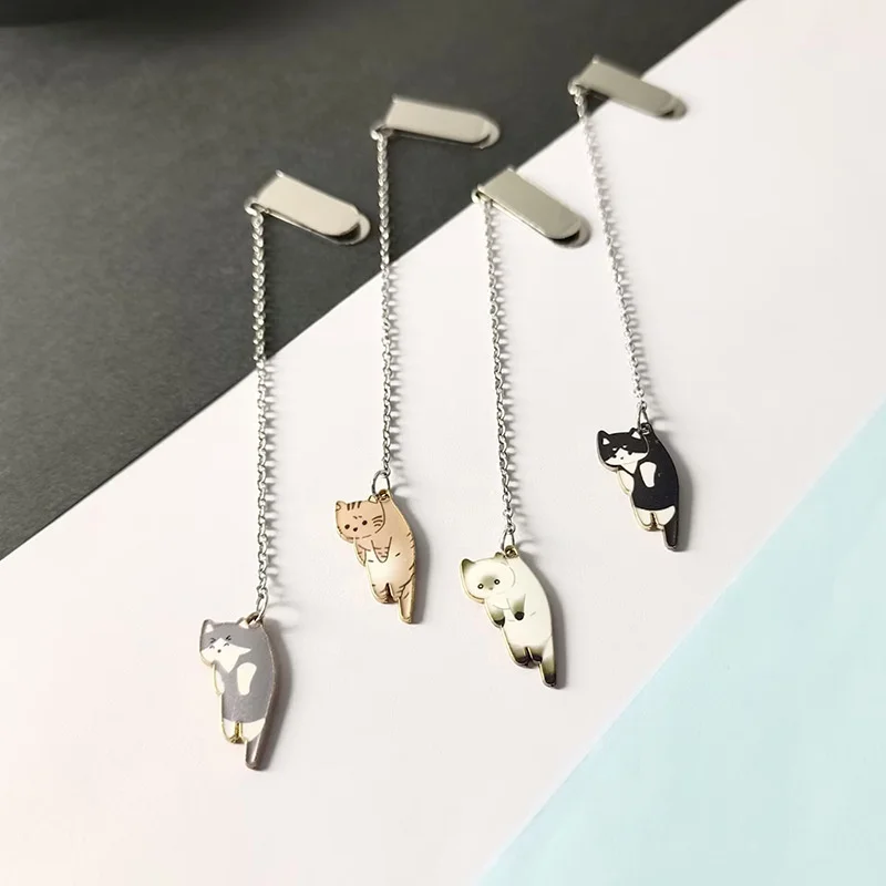 30pcs/lot Creative Cat Metal Pendant Bookmark Cute Book Marks Paper Clip School Office Supplies wholesale