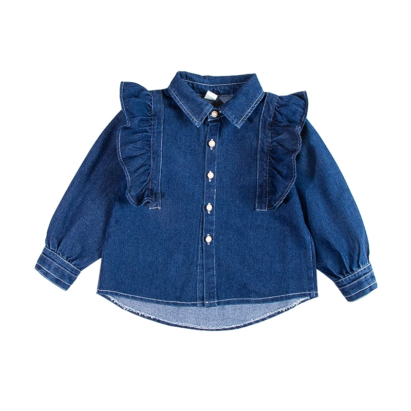Kids Girl Fashion Puff Sleeve Denim Shirt Jacket Cowgirl Denim Blouses Tweens Child Flutter Sleeve Jeans Outfit Tops Age 4-13Y