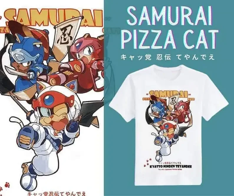 Samurai Pizza Cat, Japanese Cartoon Anime white T-shirt