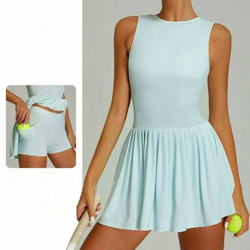 

Облегающая спортивная одежда для женщин, дышащее платье для бега для йоги, уличные антибликовые теннисные платья