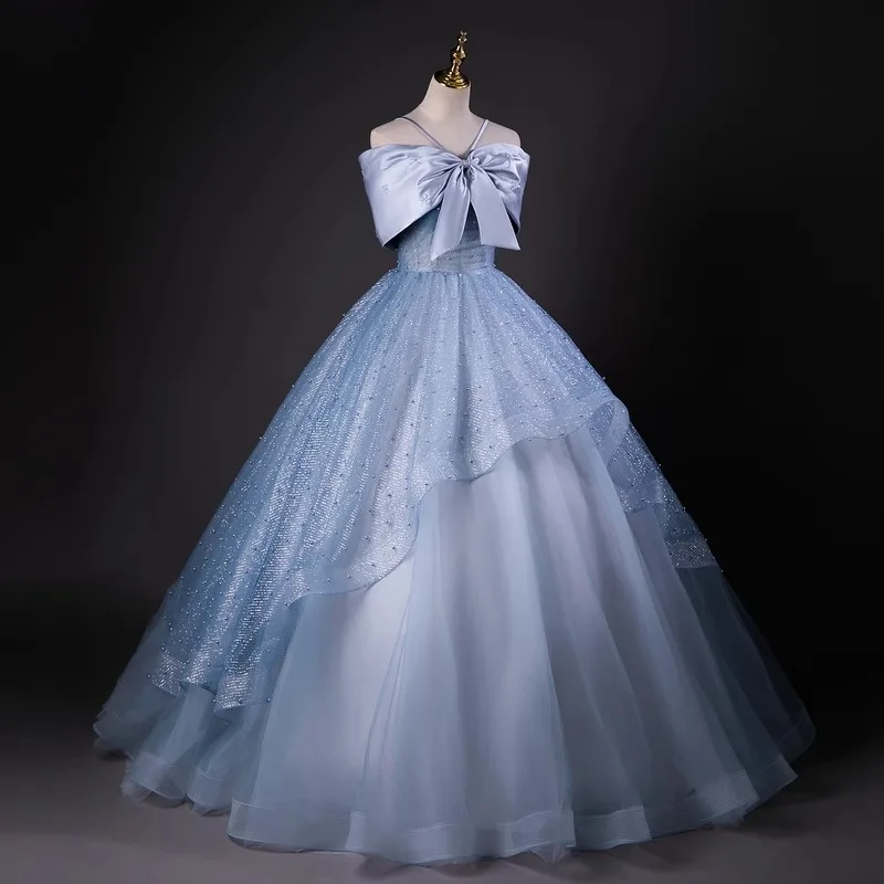 Gaun bola Quinceanera gaun Spaghetti tali pesta ulang tahun Prom gaun acara Formal Vestido De Anos 15 manis 16