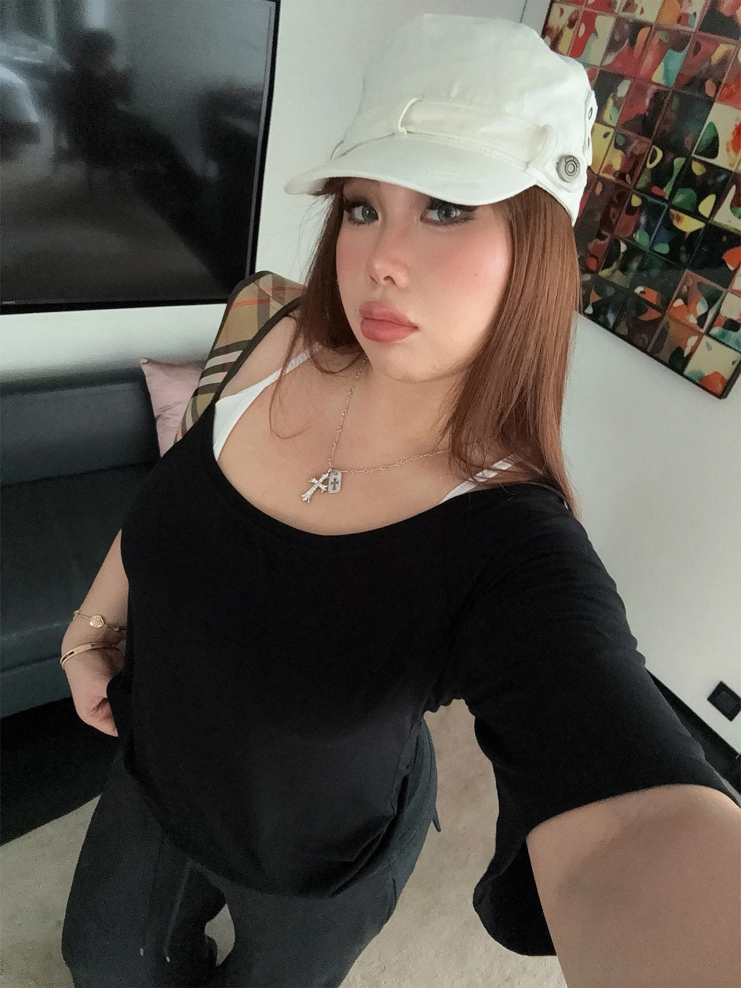 Boolibyoo สี่สี Nude Sensation เสื้อยืดขนาดใหญ่หลวมไหล่ ort Sve สบาย Drapey สวมใส่ด้านในฐาน irt