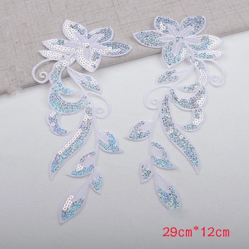 1 Pair Sequin Flower Embroidered Patches For Clothing Dress Accessories Applique Handmade Badges Sewing Crafts