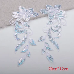 1 Pair Sequin Flower Embroidered Patches For Clothing Dress Accessories Applique Handmade Badges Sewing Crafts