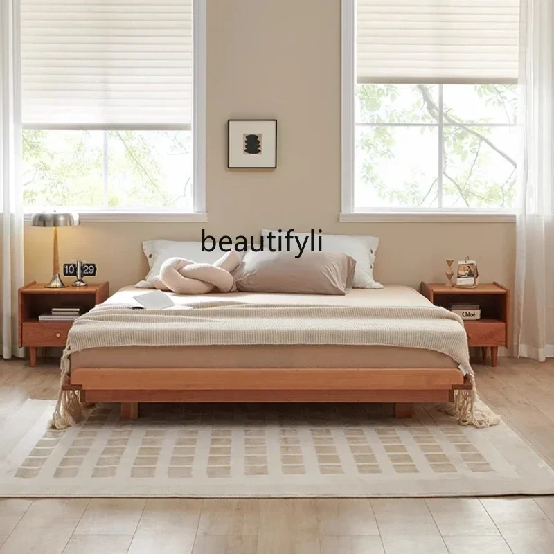 ss8350 Solid wood bed Black walnut Nordic Japanese style log 1.8 double bed