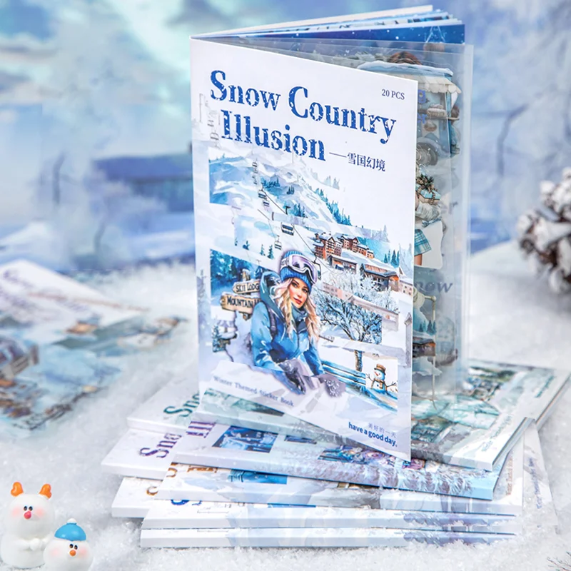 20pcs Snow Country Fantasy Winter Theme Sticker Book Snowy Atmosphere Scene Materials Planner Diary Album Collage Decor Mr.Paper