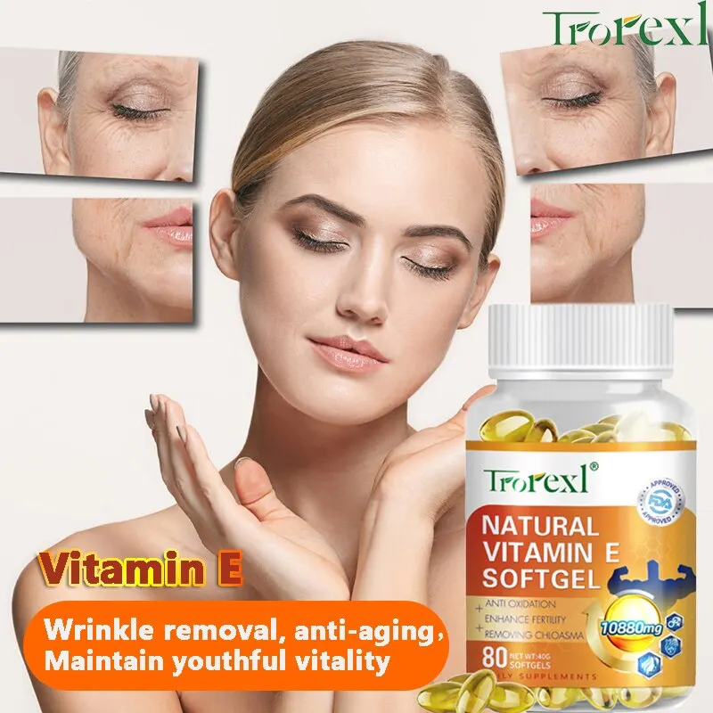 80PCS Vitamin E Capsules,Serum Spot Acne Remover Whitening Hydrating Anti-Wrinkle Ageless Cream Skin Health Care