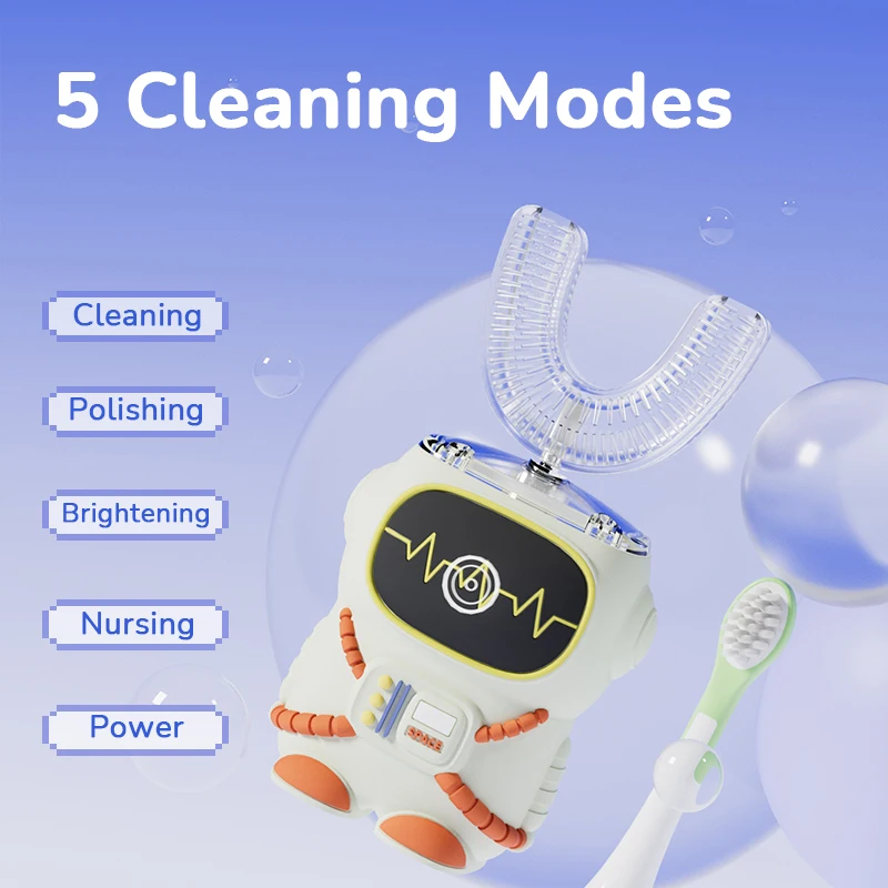 فرشاة أسنان كهربائية للأطفال بعمر 10 سنوات أجهزة العناية بالفم على شكل حرف U هدايا العودة للأطفال شعيرات نايلون سهلة التنظيف