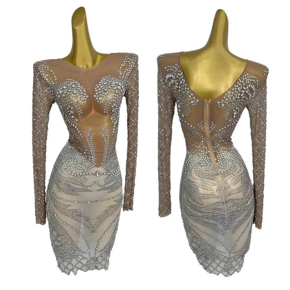 

Vestidos Sexy Diamond Night Club Sheath Dress Ladies Evening Gown Drag Show Stage Performance Costume Mini Cocktail Party Dress
