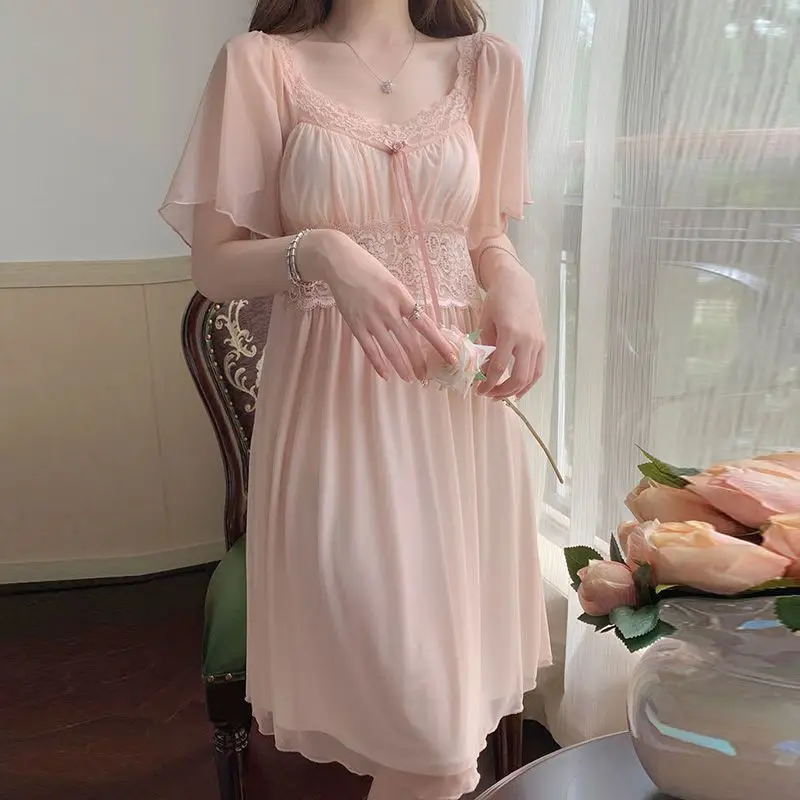 Sleepwear Women Nightwear Women\'s Sweet New Summer Long-sleeved Sexy Lace Home Clothes Night Gown Sleep Dress