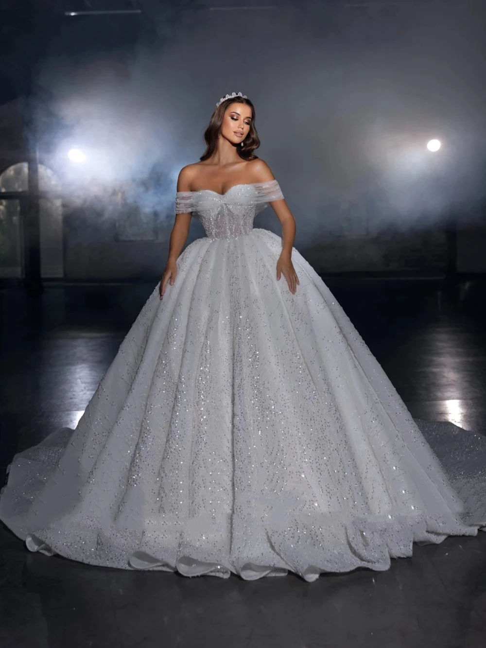 

Exquisite Off Shoulder Wedding Dresses Sequins Princess Bridal Ball Gowns Custom Made Vestidos De Novia