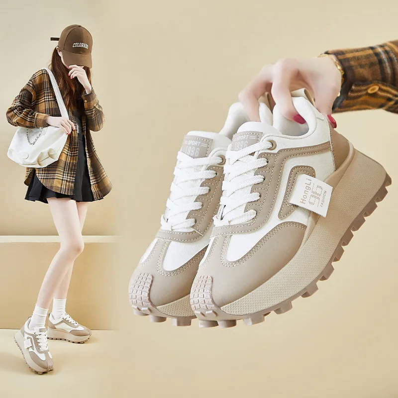 

Women's Runner Sneakers K-Style Retro Trendy Chunky Platform Shoes for Campus, Sporty Casual Height-Lift Running Footwear