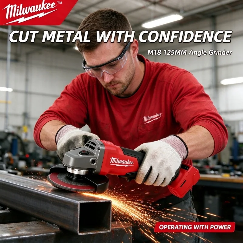 Milwaukee 18V Battery M18 125mm Brake Angle Grinder 3-speed Variable Speed Cordless Cutting and Polishing Power Tool+Battery