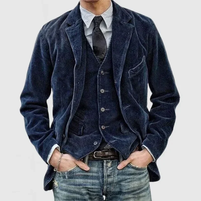 European and American Business Men\'s Casual Outerwear for Spring and Autumn, Fashion Button Slim Fit Corduroy Suit Coat S-XXXL