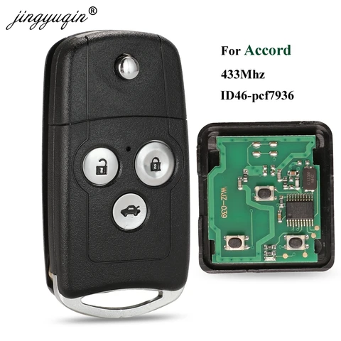 Jingyuqin 3 кнопки откидной дистанционный брелок для Honda Accord 2008-2012 старый Civic 433 МГц с чипом ID46 PCF7936 складной ключ управления