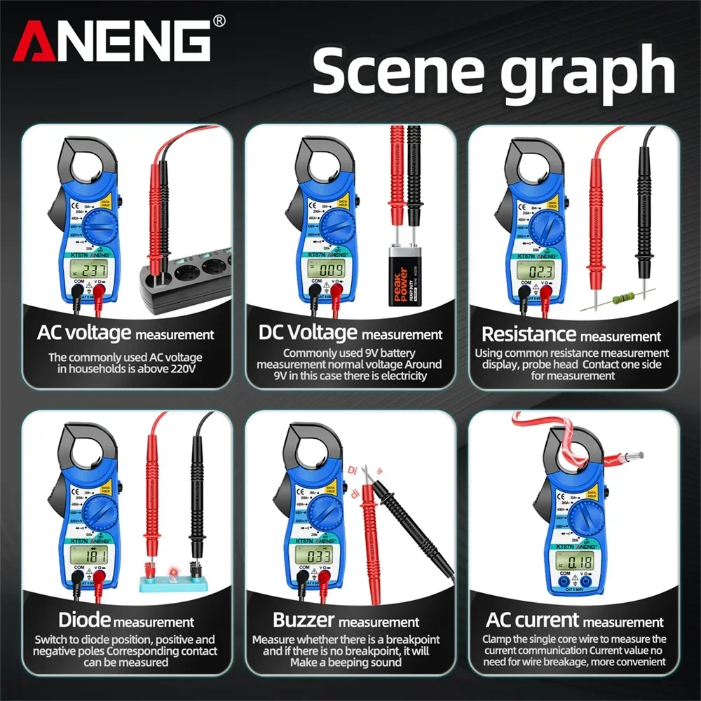 ANENG Multímetro Digital Alicate Medidores KT87N 600V AC/DC Tensão Corrente True RMS Multímetros Capacitância Ferramentas de Testador Elétrico
