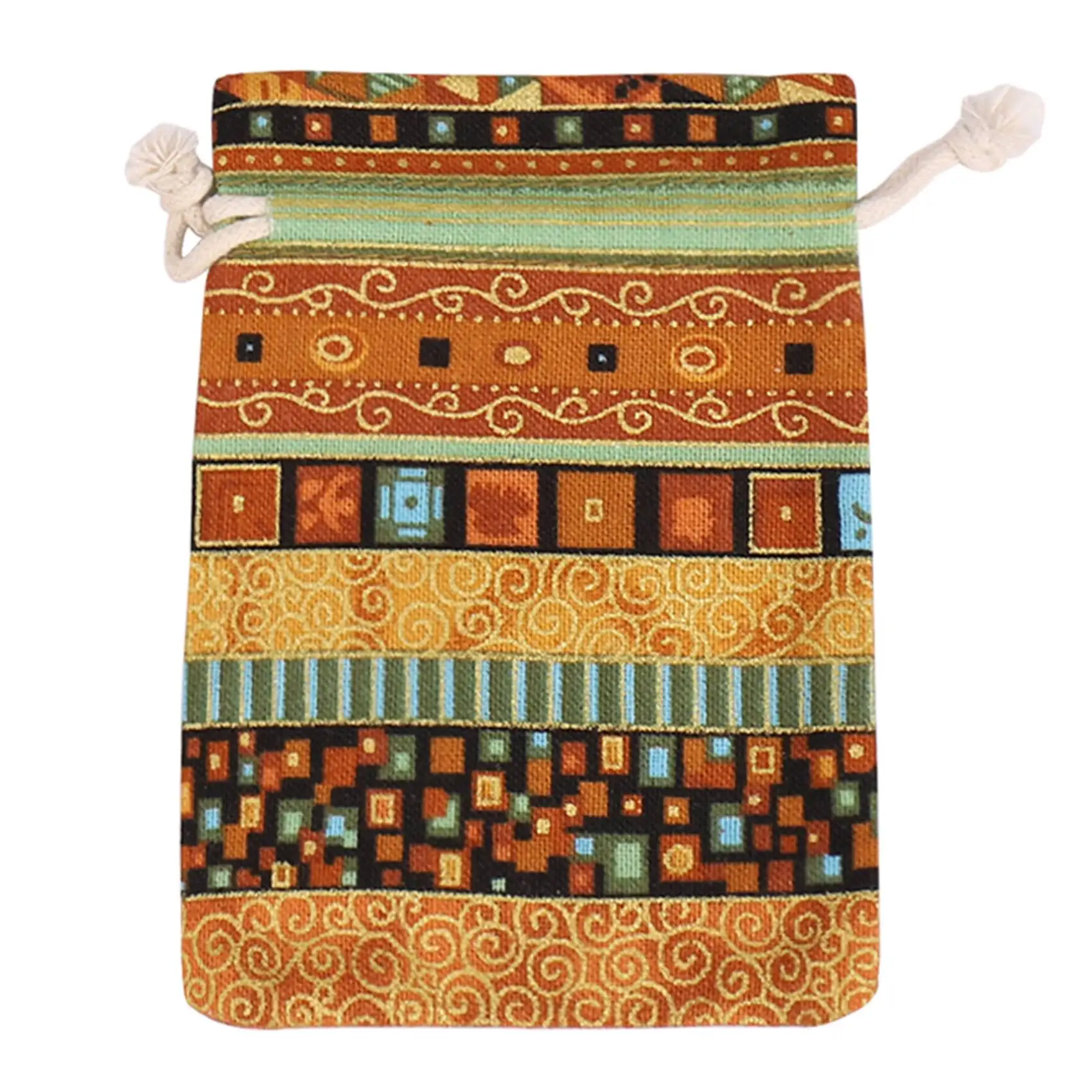 A51M-12Pc Egyptian Style Jewelry Coin Pouch Print Drawstring Gift Bag Cotton Sachet Candy Travel Purse Ethnic