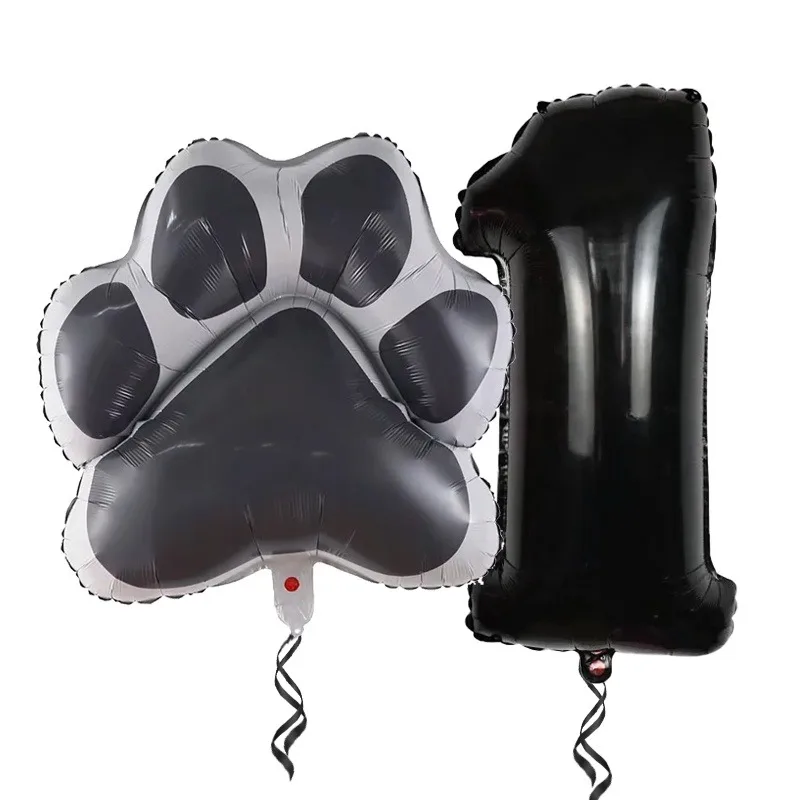 2pcs/set Let's pawty Big Dog Paw Aluminum Balloon 32 inch Pink Black 0 1 2 3 4 5 6 7 8 9 Year Birthday Party Decor Balloon Baby