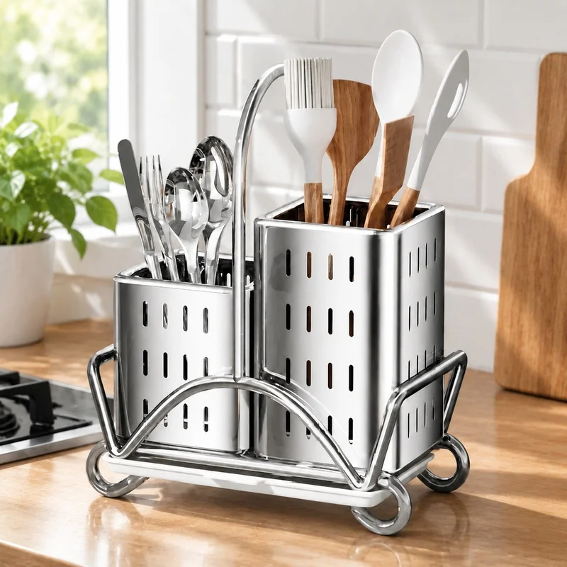 Durable Stainless Steel Tableware Holder for Forks, Spoons & Knives - Versatile Kitchen Organizer