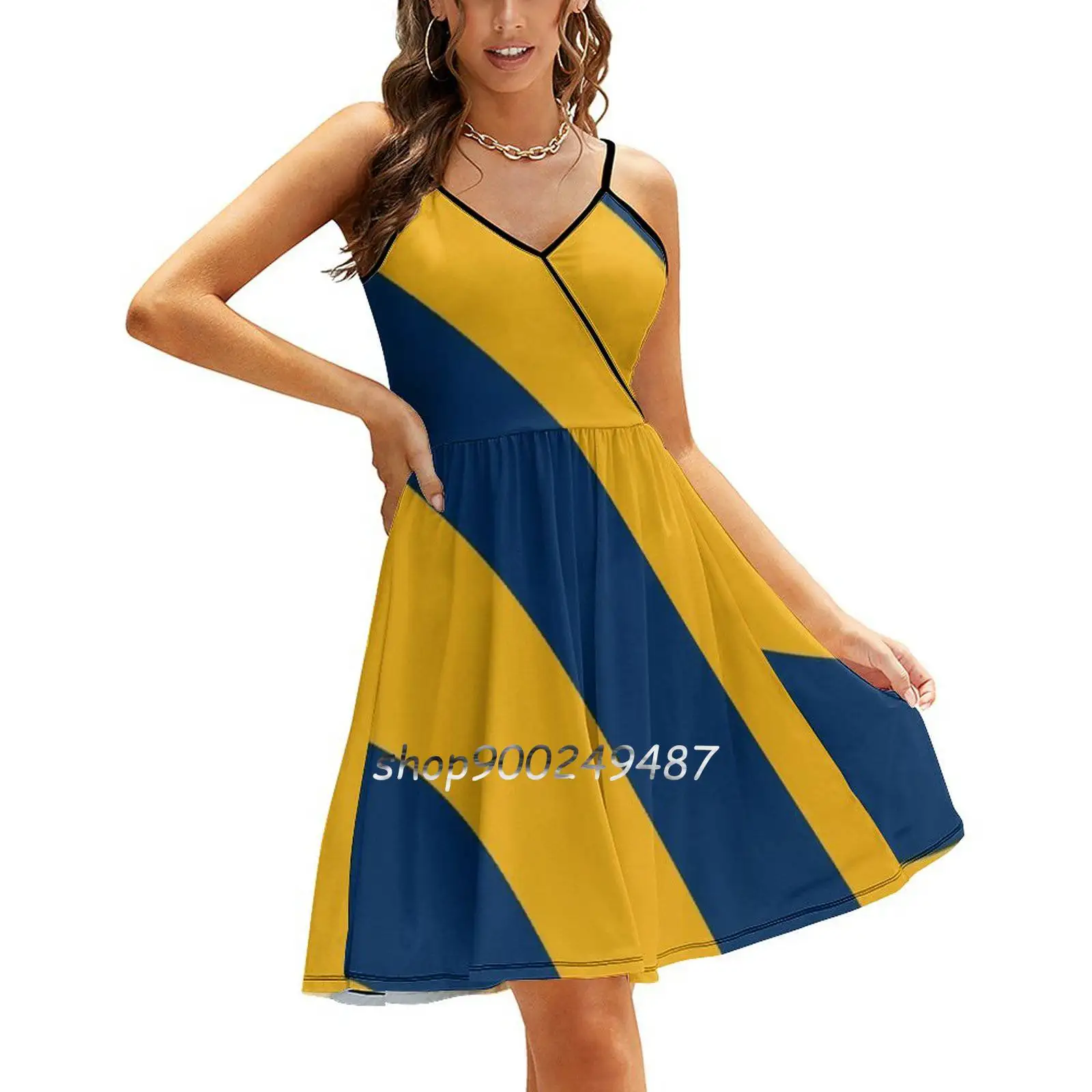 Morgantown West Virginia Gold & Navy Team Color Stripes New Summer Cut Sexy Dresses Ladies Club Wear Party Sundresses School