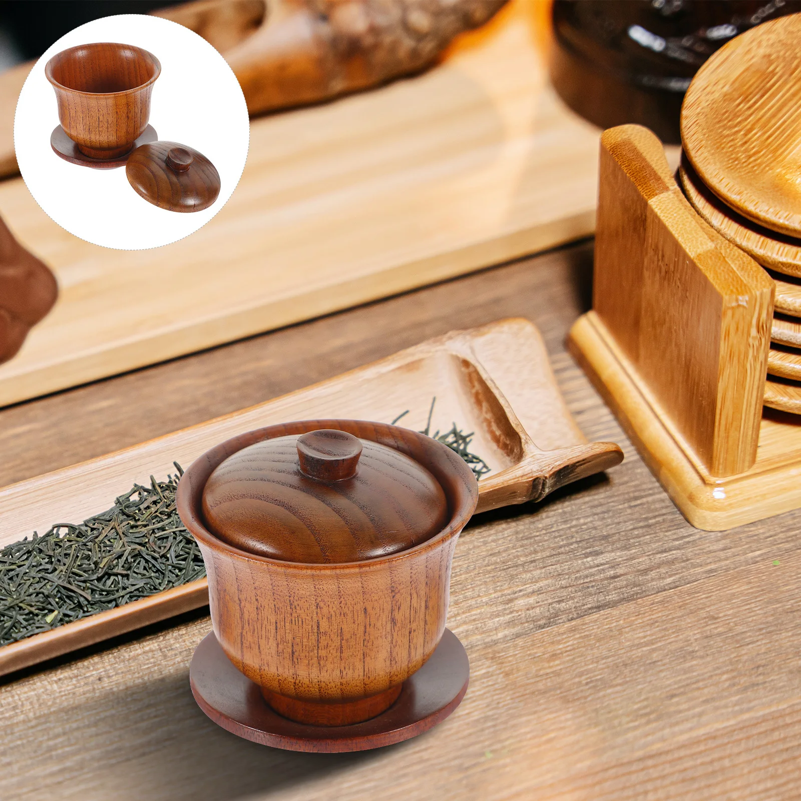 

1Set Lid Bowl Tea Set Chinese Saucer Tea Cup Set Multiuse for Home Office Restaurant Teaware Natural Teacup